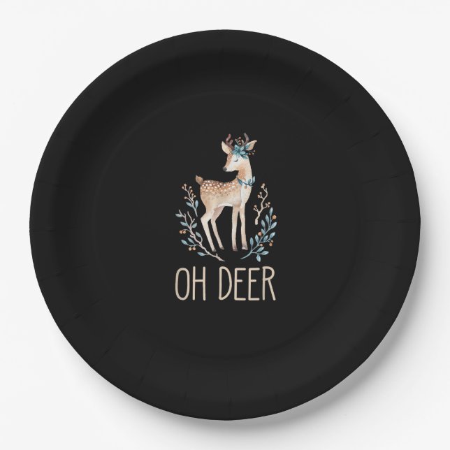 Beautiful Funny Deer Oh Deer Modern Design  Paper Plate (Front)