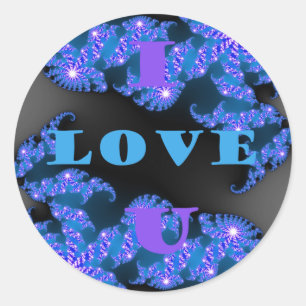 Beautiful Galactic Blue Love Text Pattern Design, Classic Round Sticker