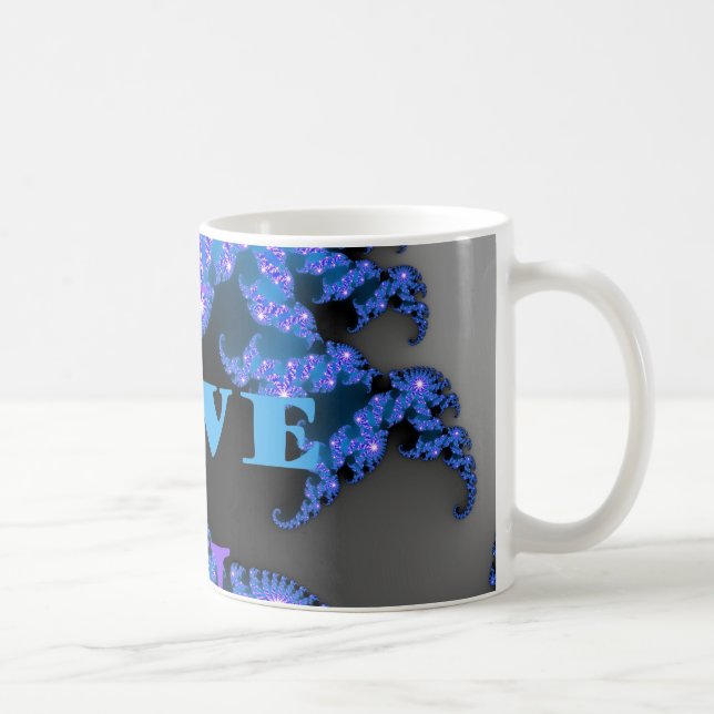 Beautiful Galactic Blue Love Text Pattern Design, Coffee Mug (Right)