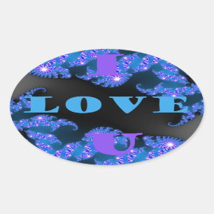 Beautiful Galactic Blue Love Text Pattern Design, Oval Sticker