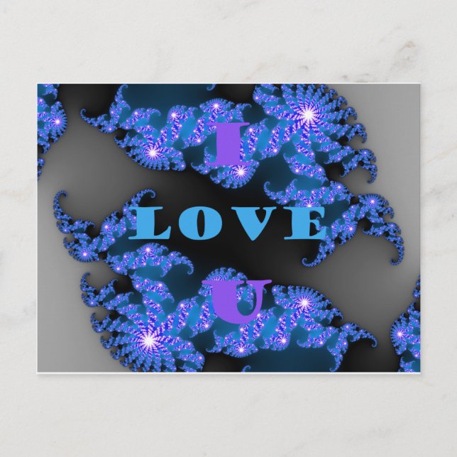 Beautiful Galactic Blue Love Text Pattern Design, Postcard (Front)