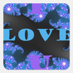Beautiful Galactic Blue Love Text Pattern Design, Square Sticker