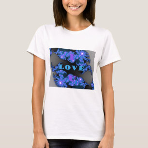 Beautiful Galactic Blue Love Text Pattern Design, T-Shirt