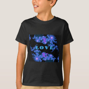 Beautiful Galactic Blue Love Text Pattern Design, T-Shirt