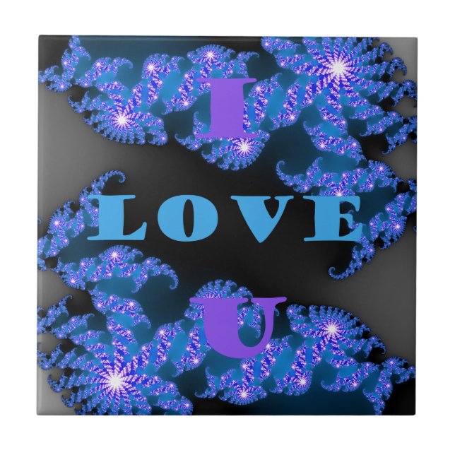 Beautiful Galactic Blue Love Text Pattern Design, Tile (Front)