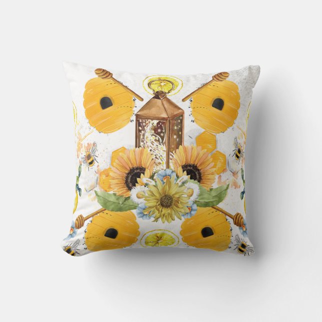 Beautiful Garden Bee Sunflower Cushion (Front)