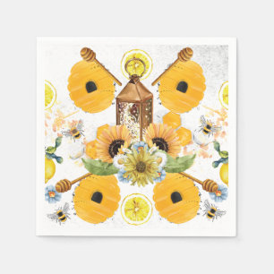 Beautiful Garden Bee Sunflower Napkin