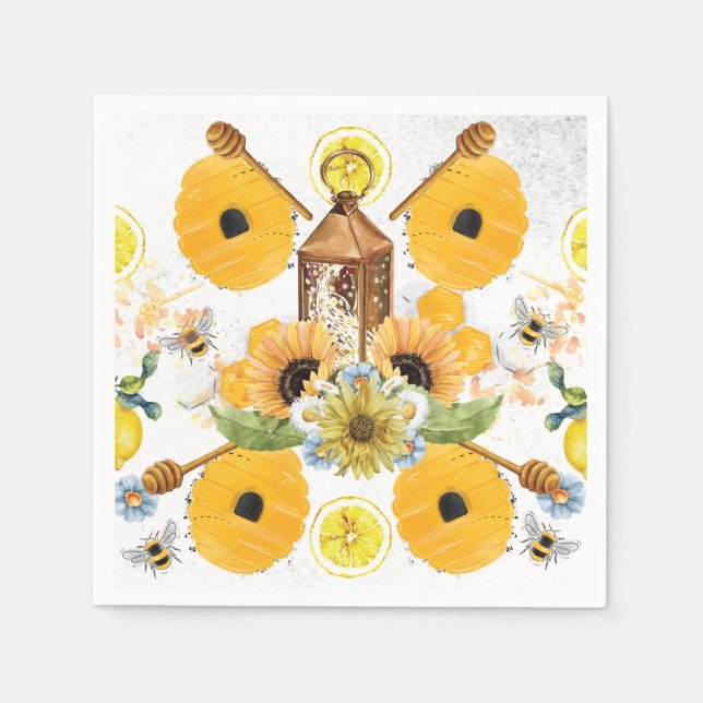 Beautiful Garden Bee Sunflower Napkin (Front)