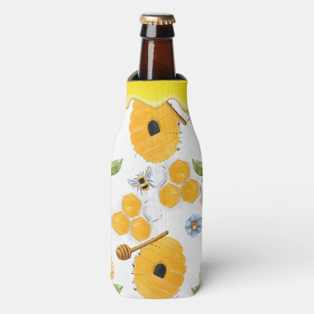 Beautiful Garden Bee Sunflower Pattern Bottle Cooler (Bottle Front)