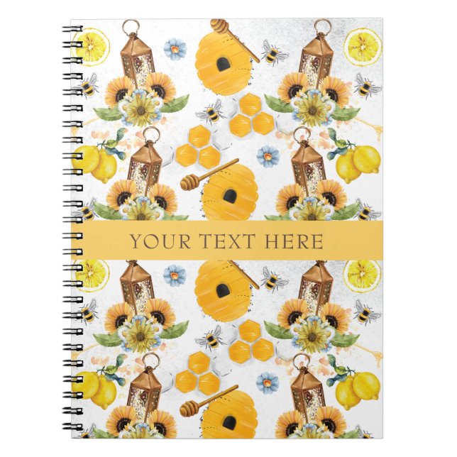 Beautiful Garden Bee Sunflower Pattern Notebook (Front)