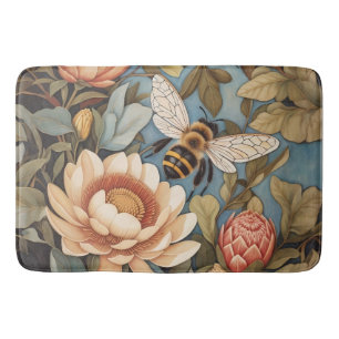 Beautiful Garden Bee With Protea Flowers Bath Mat