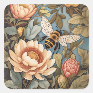 Beautiful Garden Bee With Protea Flowers Square Sticker
