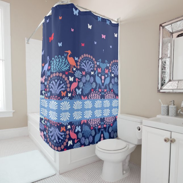 Beautiful Garden Border Butterfly Bird Flowers     Shower Curtain (In Situ)
