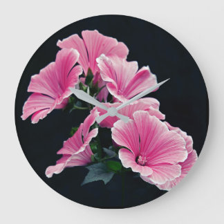 Beautiful Garden Pink Mallow Roses Flowers Large Clock