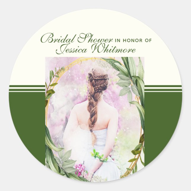 Beautiful Garden Themed Bridal Shower Classic Round Sticker (Front)