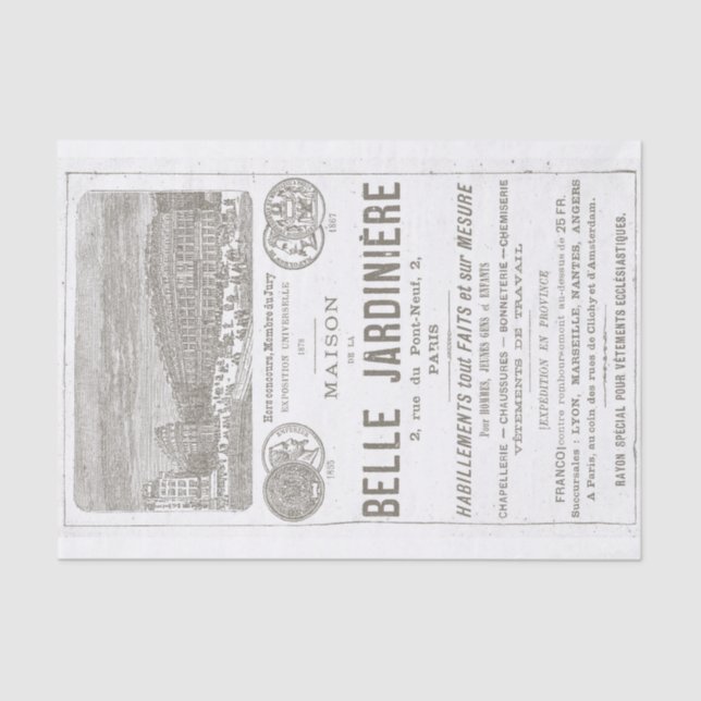 Beautiful Gardeners House Paris 1888 Tissue Paper (Front)