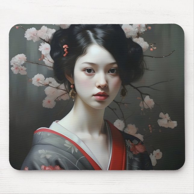 Beautiful Geisha Flowers Mouse Mat (Front)