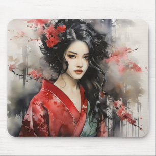 Beautiful Geisha Ink Painting Mouse Mat