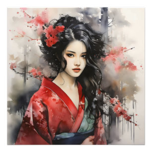 Beautiful Geisha Ink Painting Photo Print
