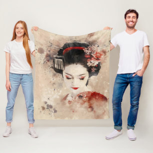 Beautiful Geisha Portrait Fleece Blanket