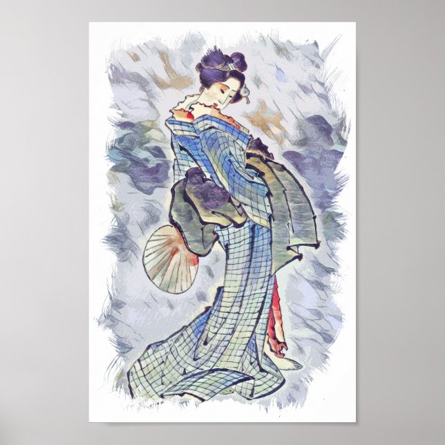 Beautiful Geisha Vintage Hokusai Japanese art Poster (Front)