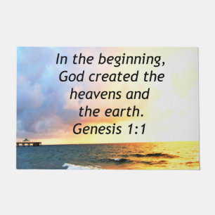 BEAUTIFUL GENESIS 1:1 BIBLE QUOTE SUNRISE PHOTO DOORMAT