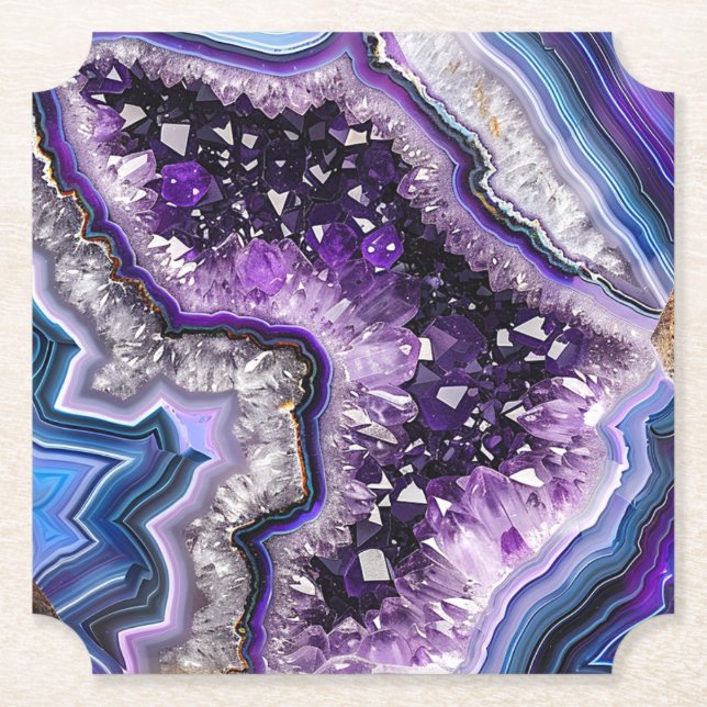 Beautiful Geode with Amethyst Crystals & Agate  Paper Coaster (Front)