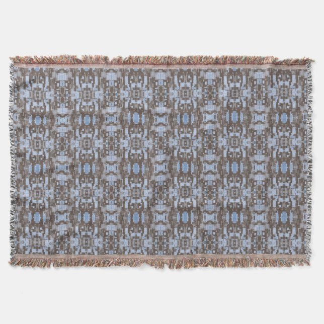 Beautiful Geometrical Garden, Blue & Brown Throw Blanket (Front)