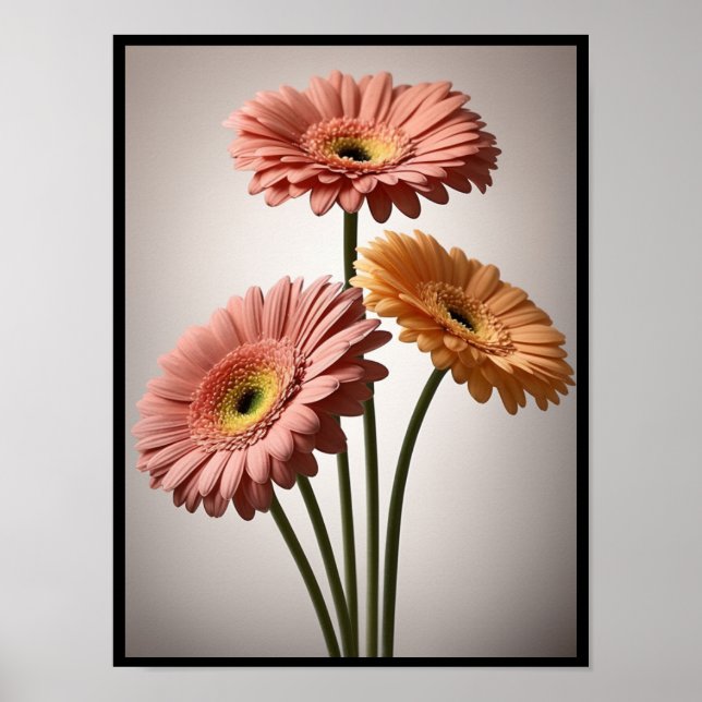 Beautiful Gerbera Daisy Flowers on Long Stems Post Poster (Front)