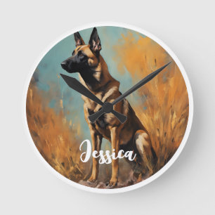 Beautiful German Malinois Round Clock