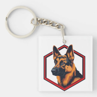 Beautiful German Shepard In A Six Sided Frame Key Ring