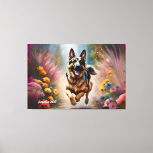 Beautiful German Shepherd Dog & Flowers Canvas Print