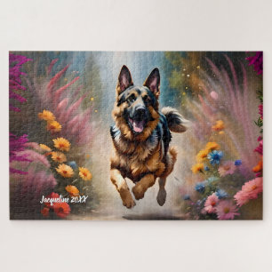 Beautiful German Shepherd Dog & Flowers Jigsaw Puzzle