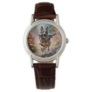 Beautiful German Shepherd Dog & Flowers Watch