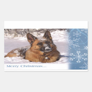 Beautiful  German Shepherd Dog in snow Rectangular Sticker