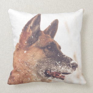 Beautiful German Shepherd in the Snow Throw Pillow