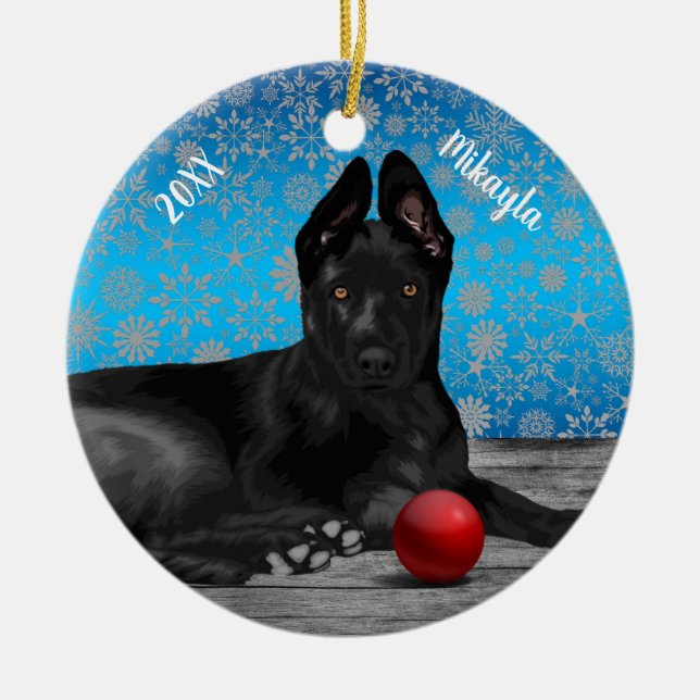 Beautiful German Shepherd Puppy  Christmas  Ceramic Tree Decoration (Front)