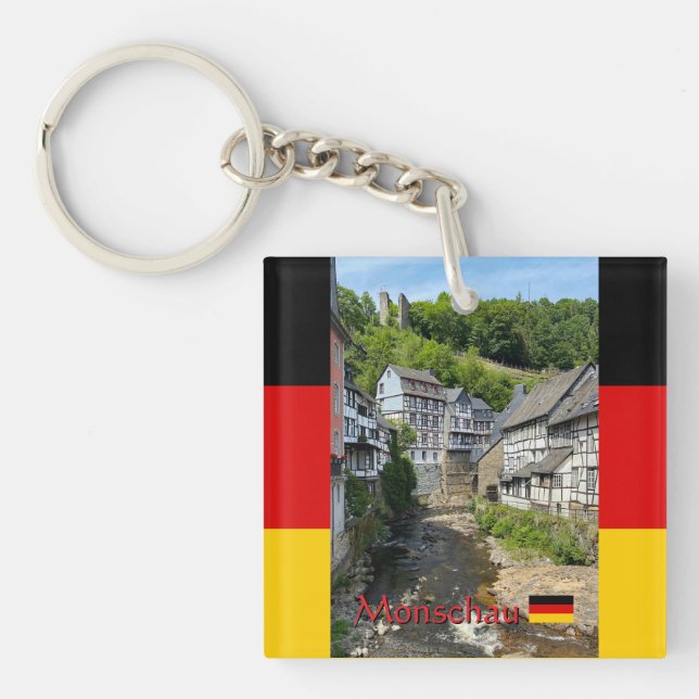 Beautiful German village Monschau in summer travel Key Ring (Front)
