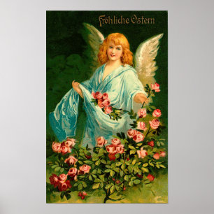 Beautiful German Vintage Easter Angel Poster
