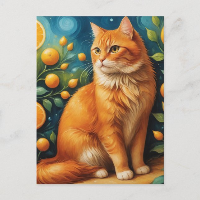Beautiful Ginger Cat in a Orange Grove Postcard (Front)