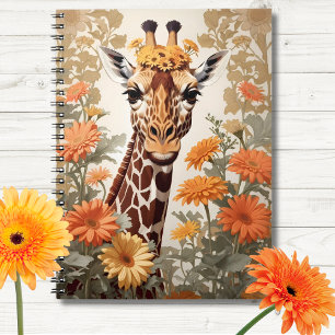 Beautiful Giraffe and Gerbera Daisy Flowers Notebook
