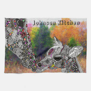 Beautiful Giraffe and her Calf Kitchen Towel
