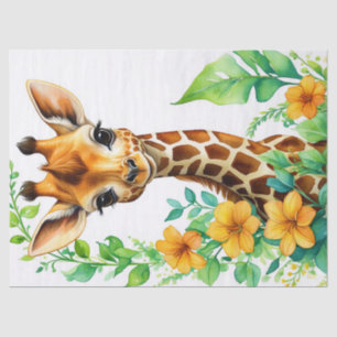 Beautiful Giraffe Animal & Orange Flower Decoupage Tissue Paper