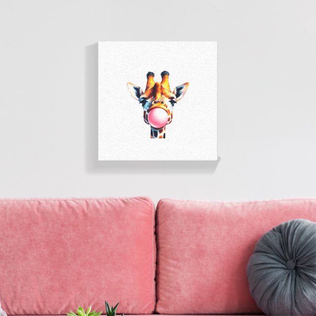 beautiful giraffe blowing bubblegum canvas print (Insitu(LivingRoom))