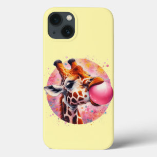 beautiful giraffe blowing bubblegum iPhone 13 case