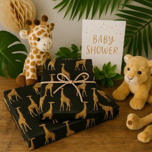 Beautiful Giraffes Gold and Black  Wrapping Paper Sheet