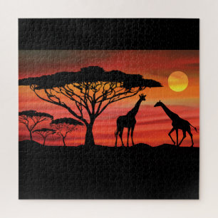 Beautiful Giraffes in a Serengeti Sunset Jigsaw Puzzle