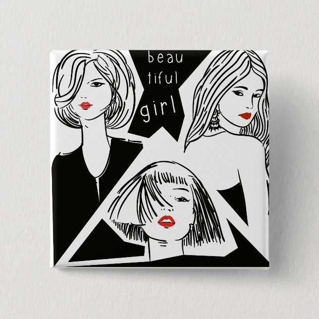 beautiful girl 15 cm square badge (Front)