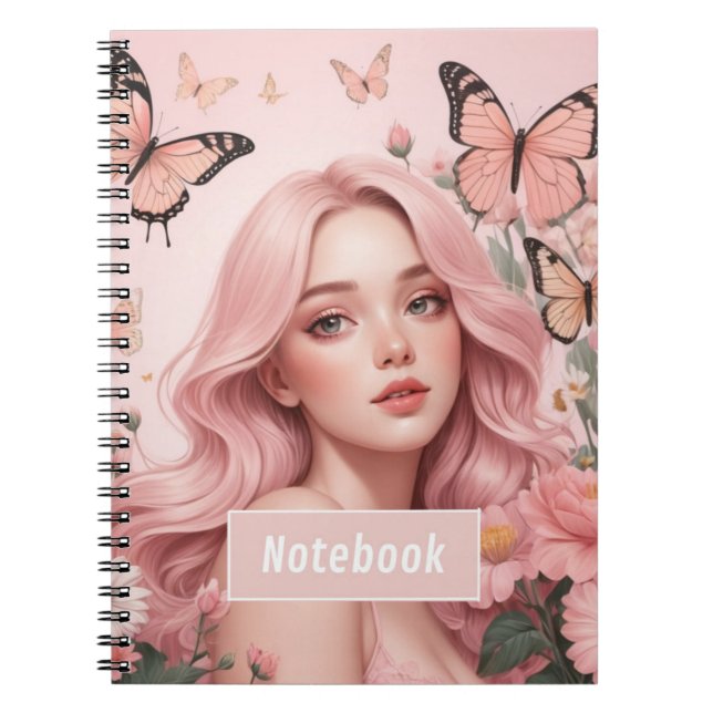 Beautiful Girl Amongst The Butterflies Notebook (Front)