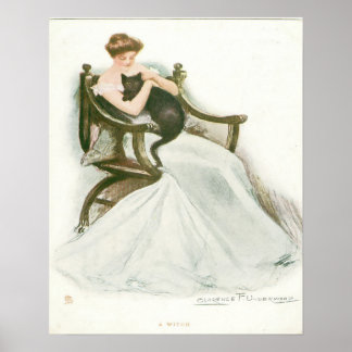 Beautiful Girl and Black Cat Poster